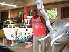 Paa Willie's coffins in the form of a fish, a Cocoa fruit, a fishing boat and an elephant !