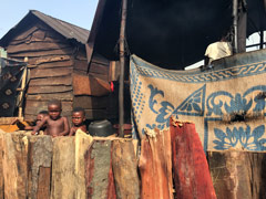 Makoko, an aquatic slum on stilts in the center of Lagos