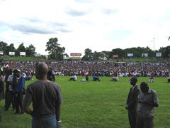 The people of Zimbabwe gathered together to hear the speach of the new Prime Minister.