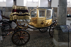 Royal carriages on display in the Stables at Christiansborg Palace