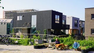 floating houses in Amsterdam: A village floating in a canal: Schoonschip