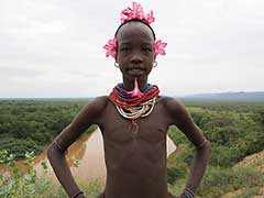エチオピアのオモ川下流域のカロ族